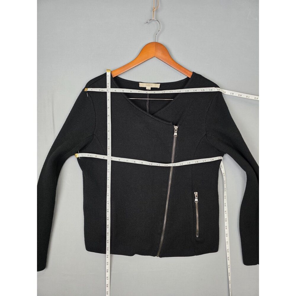 LOFT Black Asymetrical Moto Motorcycle Sweater Knit Large Cyber Goth Wool Blend - Picture 4 of 8